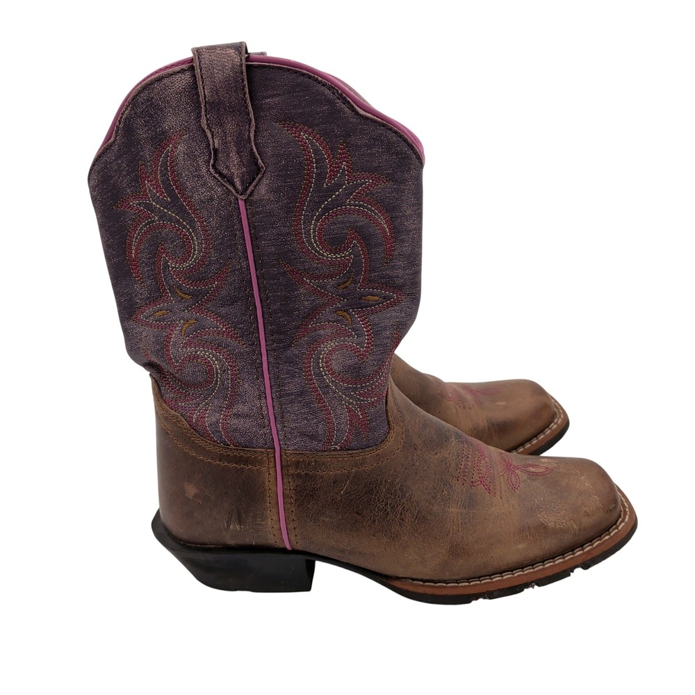 Dan Post Majesty Girls 4D Brown Purple Leather Western Cowboy Boots Square Toe